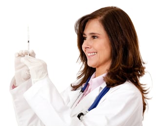 Doctor with a needle - isolated over white background